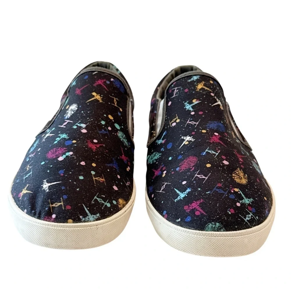 Inkkas Unisex Star Wars Black Graphic Print Slip Ons Spacecraft Size 12 M /14 W
